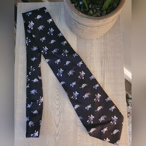 Banana Republic Navy Blue 100% Silk Tie with Turtles